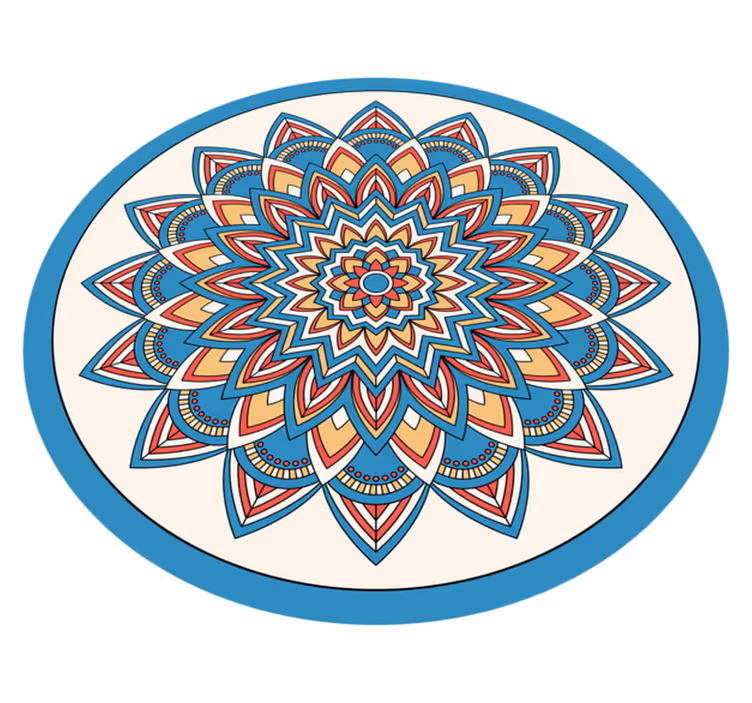 Blå och röd blomma mandala vinylmatta - Tenstickers