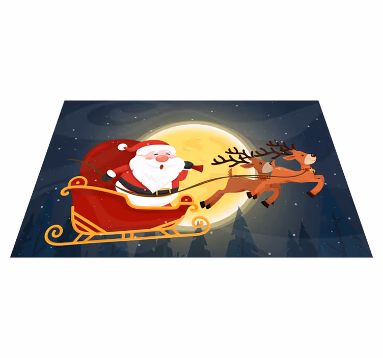 Tecknad tomte i sin släde julvinylmatta - Tenstickers