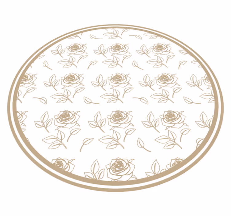 Detaljerat rosmönster beige rund matta - Tenstickers