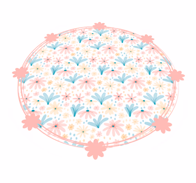Pastellfärgad blommönster rund matta - Tenstickers