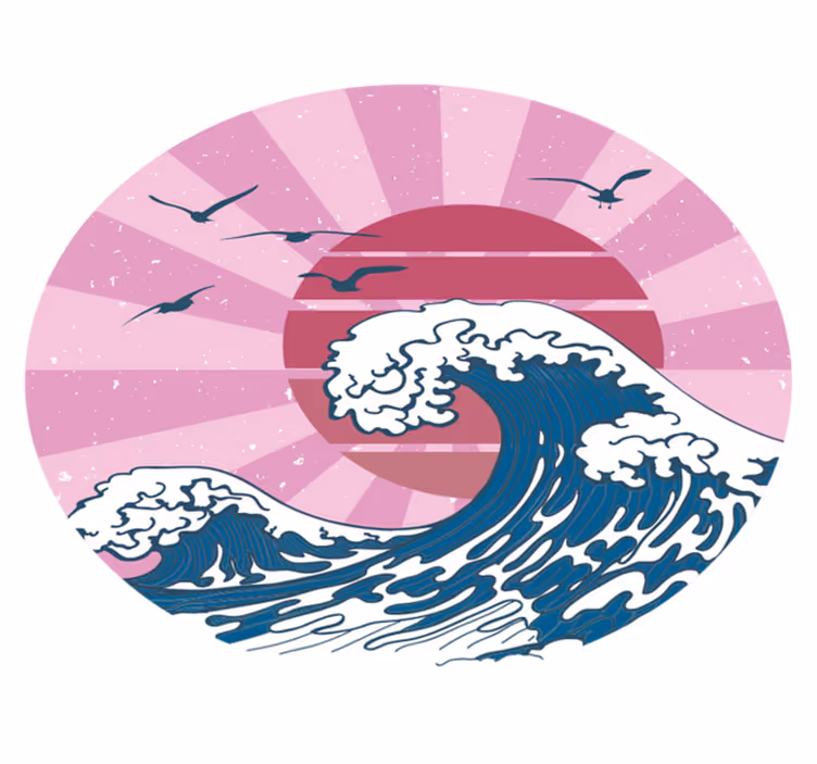 Kanagawa rosa våg Vinylmatta geometrisk - Tenstickers