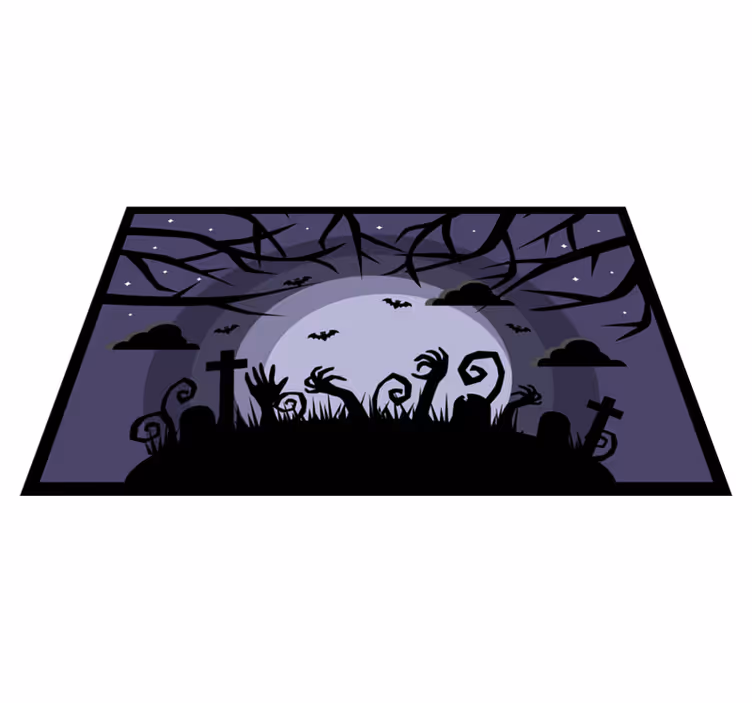 Skrämmande kyrkogårdsscen Vinylmatta Halloween - Tenstickers