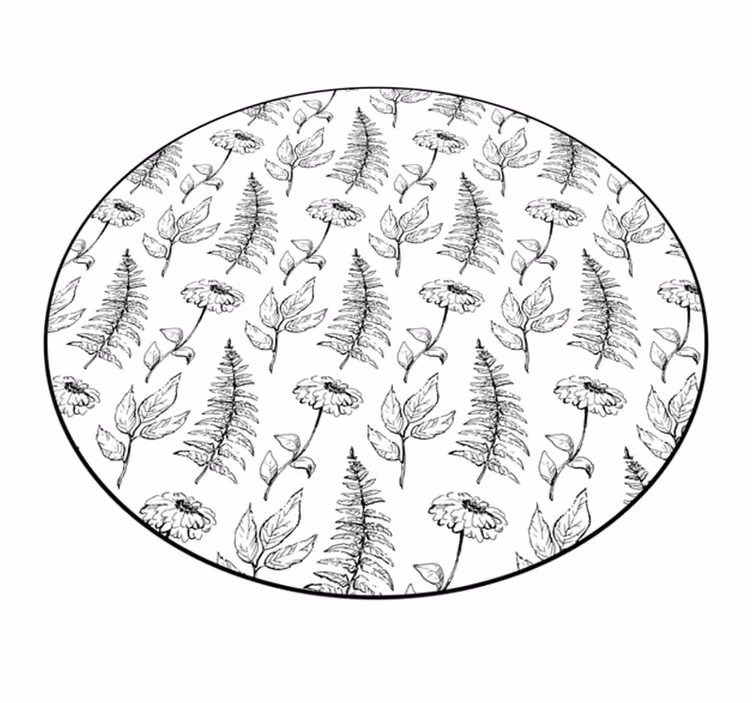 Blommig svart kontur Vinylmatta Cirkulär - Tenstickers