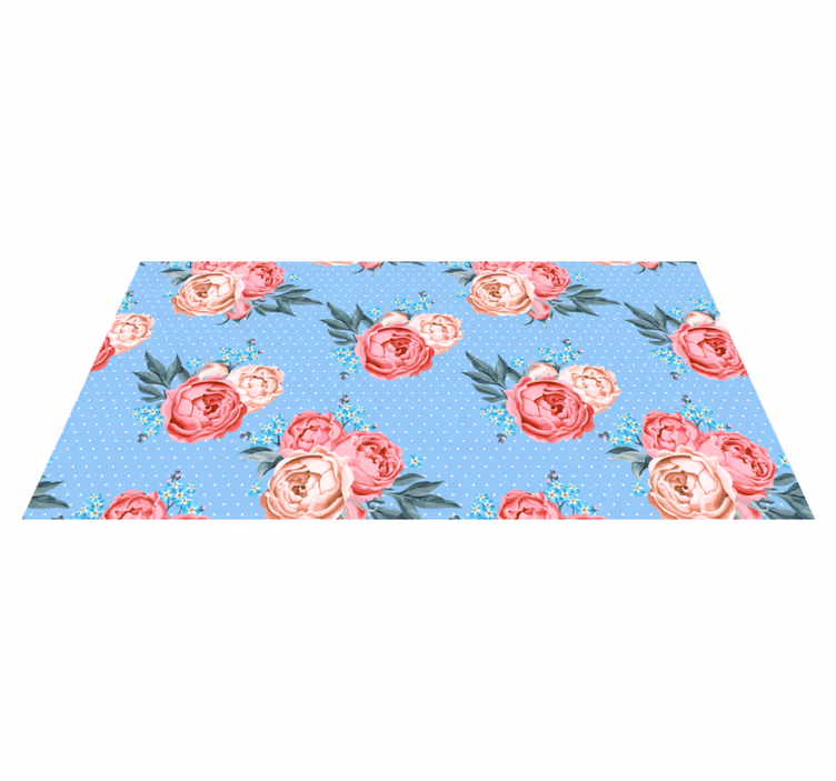 Blommigt prickmönster Vinylmatta blå - Tenstickers