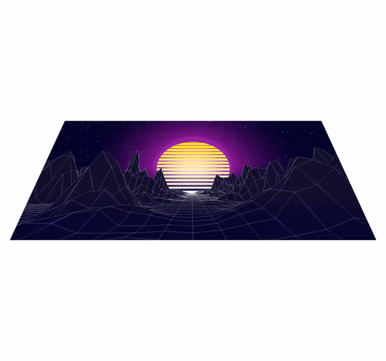Retro futuristiskt landskap Vinylmatta modern - Tenstickers