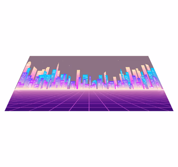 Neon stadsbildshorisont Vinylmatta modern - Tenstickers