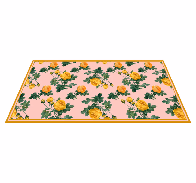 Gula rosor och gröna blad blommig matta - Tenstickers