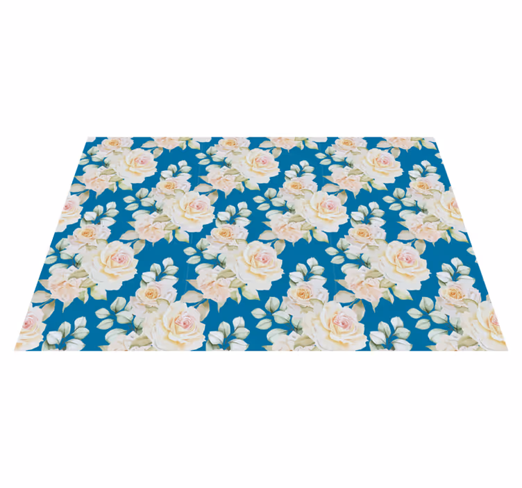 Flowerprint 'petroleum' blommig matta - Tenstickers