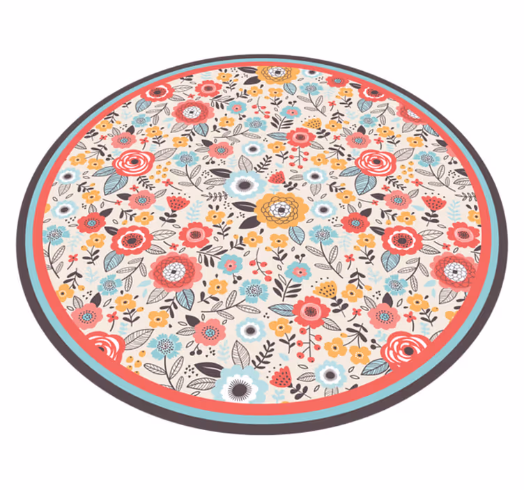 Blommig cirkulär design Vinylmatta blommor och växter - Tenstickers