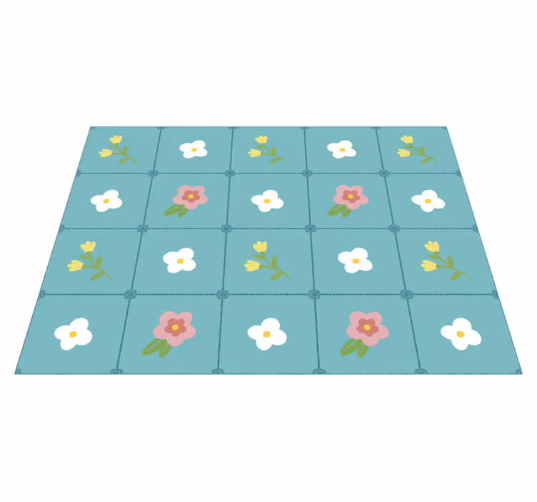 Blommig kakel mönster vinylmatta blommor och växter - Tenstickers