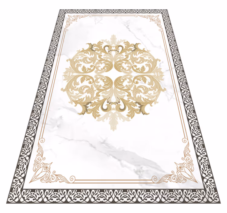 Elegant guld blomstra vinylmatta i marmor - Tenstickers
