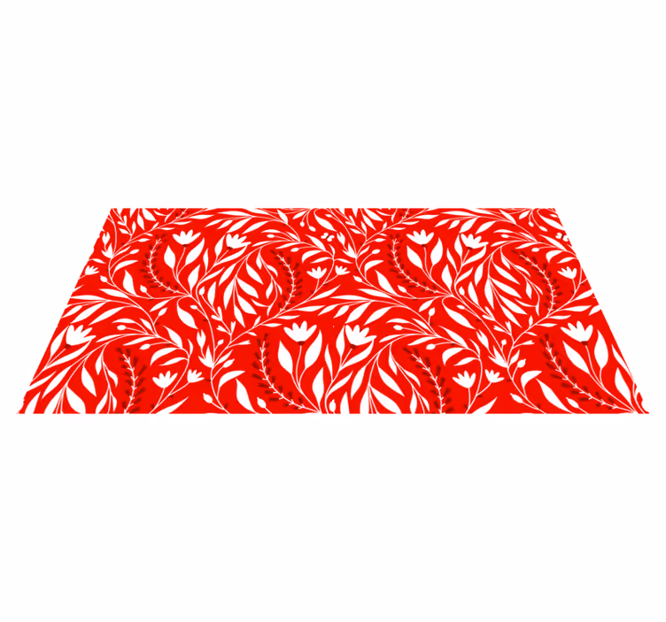 Blommig blad design Vinylmatta Röd - Tenstickers