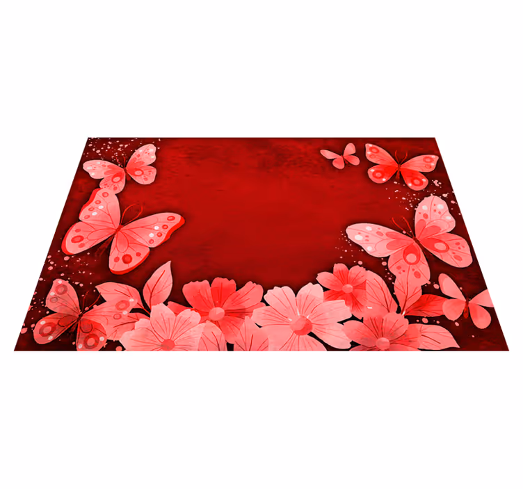 Blommor och fjärilar design Vinylmatta Röd - Tenstickers