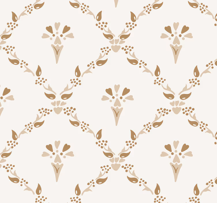 Sexkantigt blommönster Beige tapet - Tenstickers