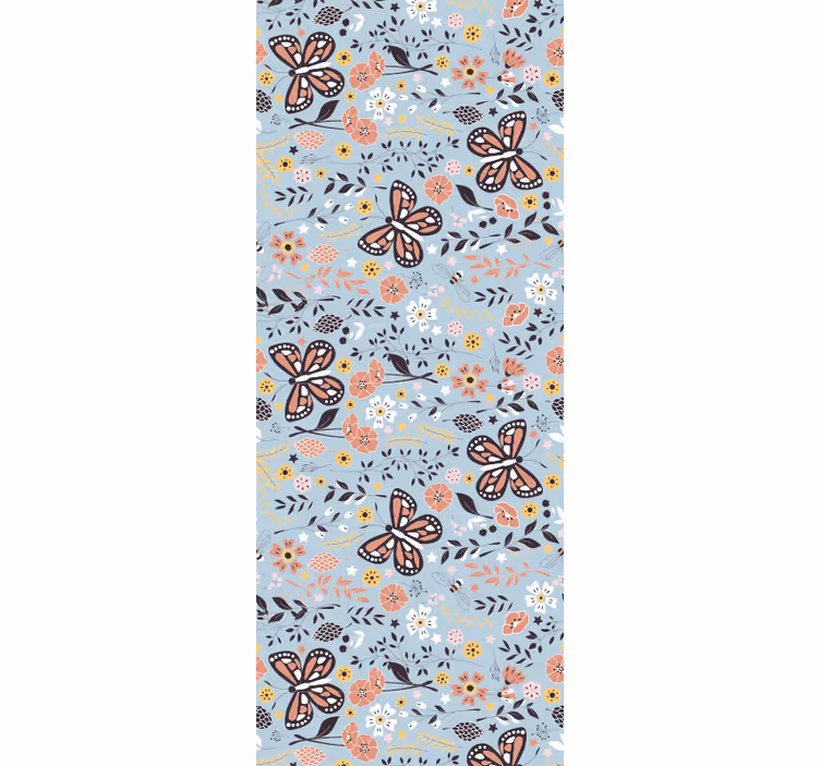 Charmiga blommotiv Tapet fjärilar - Tenstickers