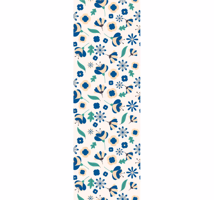 Blått blommönster Tapet blommor - Tenstickers