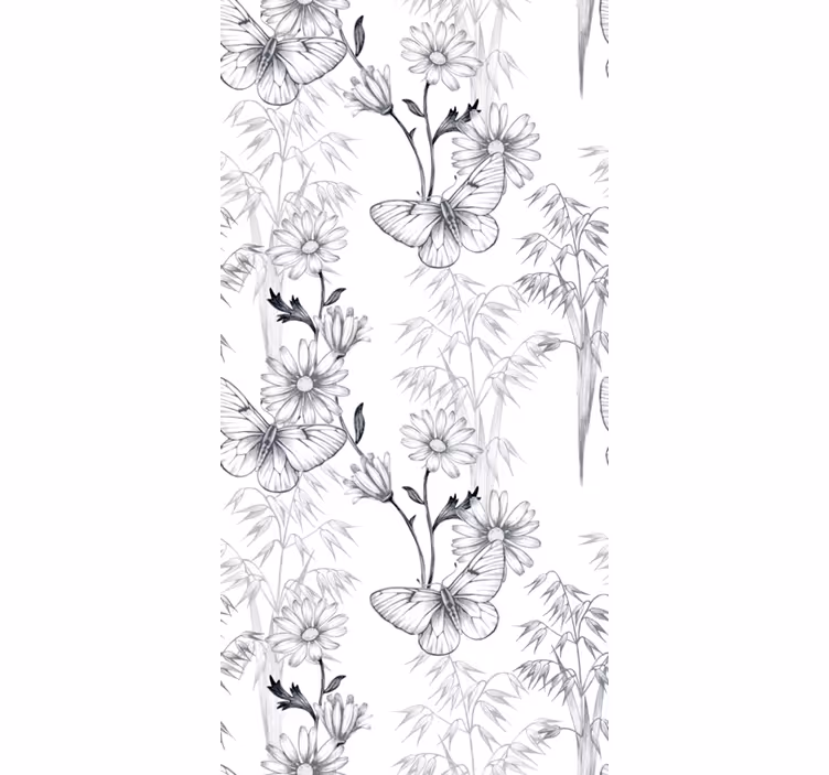 Tapet fjärilar med svart blommönster - Tenstickers