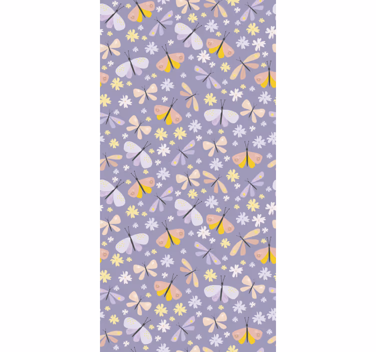 Tapet fjärilar lila eleganta blommor - Tenstickers
