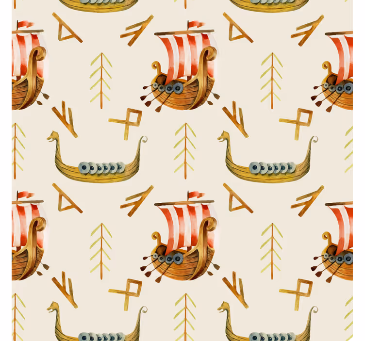 Tapet natur vikingaskeppsmönster - Tenstickers
