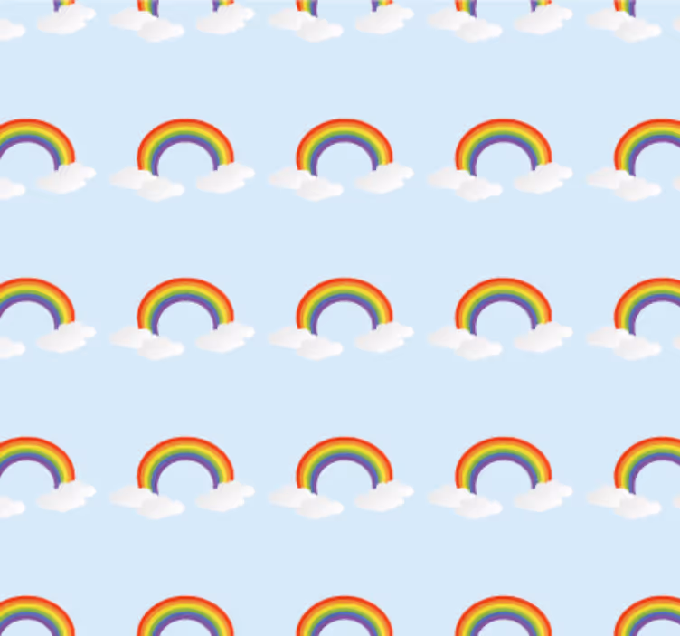 Tapet sovrum färgglad fin regnbåge och moln - Tenstickers