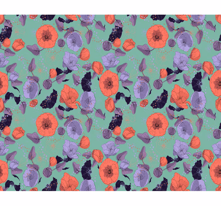 Tapet blommor blåa och röda vallmo - Tenstickers