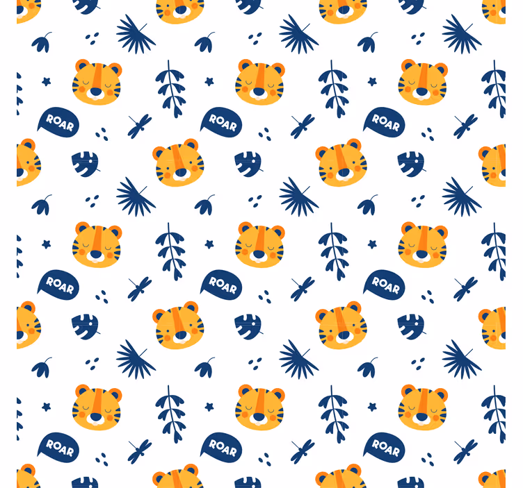 Dyr tapet tigerunge huvud och trollslända mönster - Tenstickers