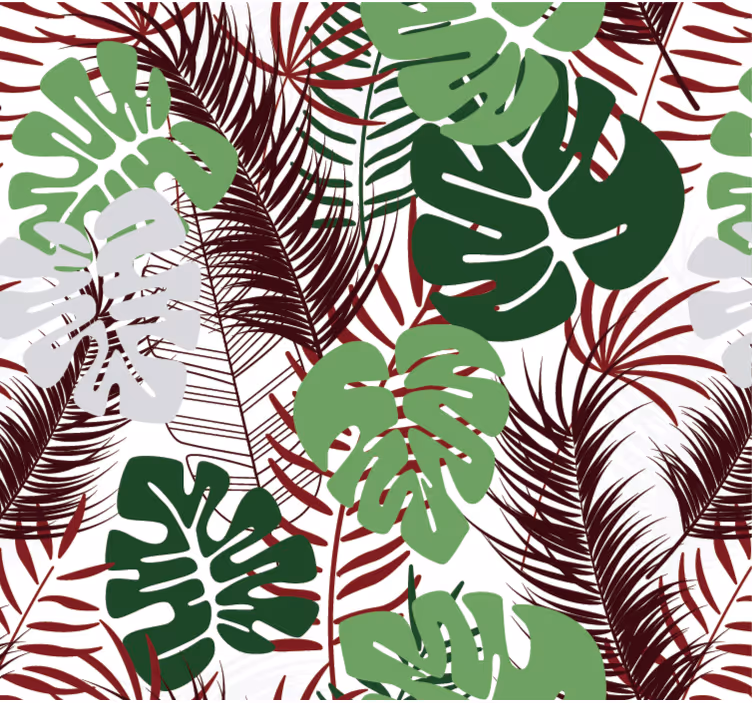 Tapet natur monstera blad med röda grenar - Tenstickers