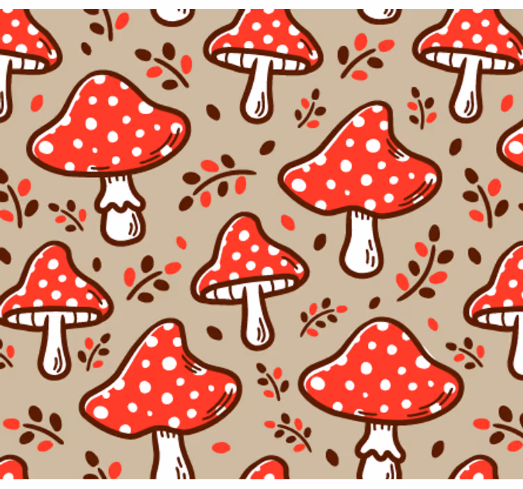 Tapet natur typiska svampar på beige bakgrund - Tenstickers