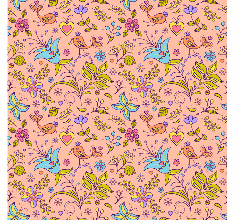 Tapet natur flora mönster med fåglar och fjärilar - Tenstickers