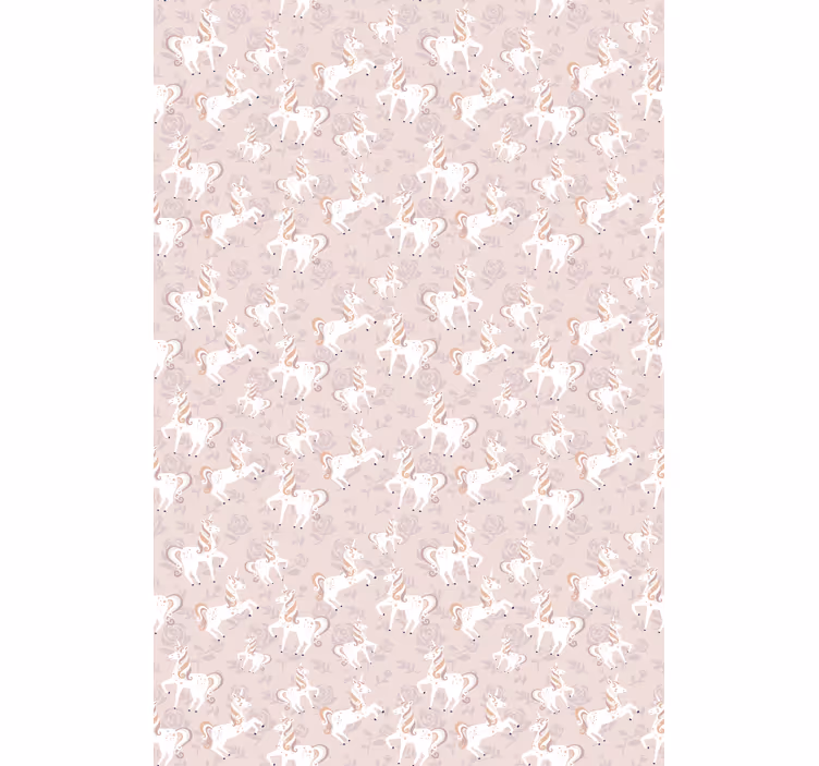 Barn tapet rosa och hög enhörning med blommor - Tenstickers