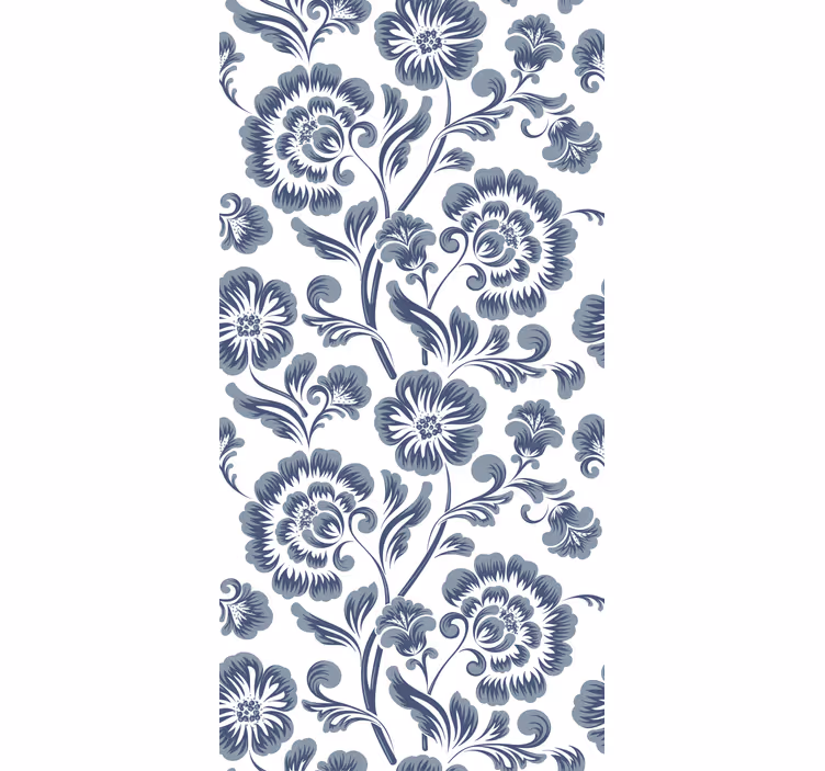 Tapet klassisk blå blommor vit bakgrund - Tenstickers