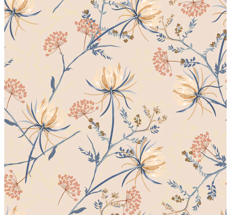 Fondtapet vardagsrum blommönster accenter - Tenstickers