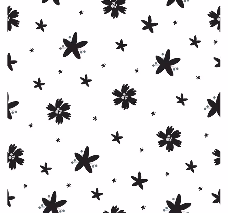 Tapet blommor svart och vit blommönster - Tenstickers