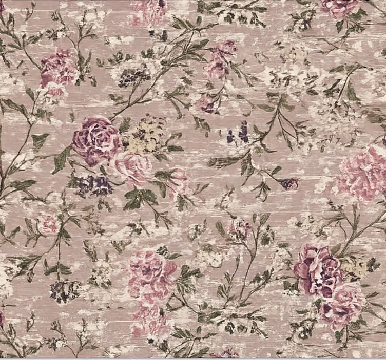 Fondtapet vardagsrum vintage blommor lila - Tenstickers