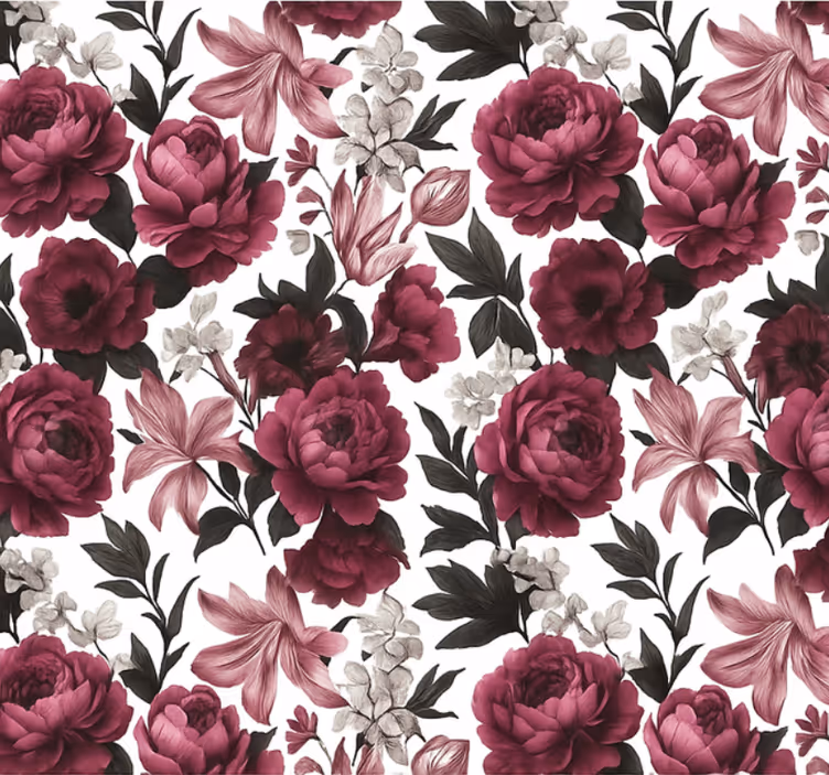 Fondtapet vardagsrum mörk holländsk blomster - Tenstickers