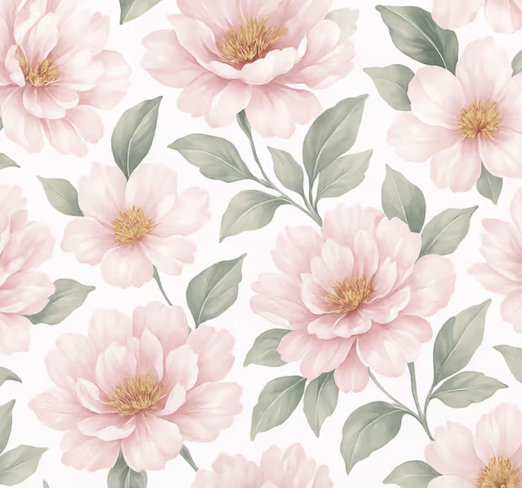 Fondtapet vardagsrum pastell pion blomma - Tenstickers