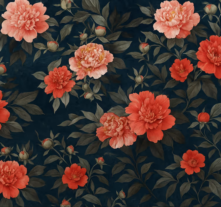 Fondtapet vardagsrum vintage mörk botanisk - Tenstickers