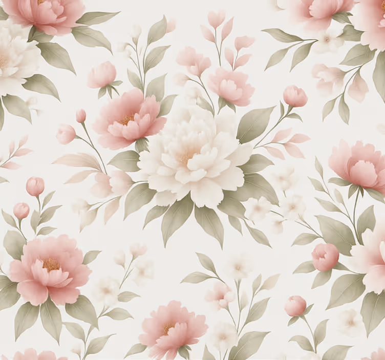 Fondtapet vardagsrum vit rosa pion blomma - Tenstickers