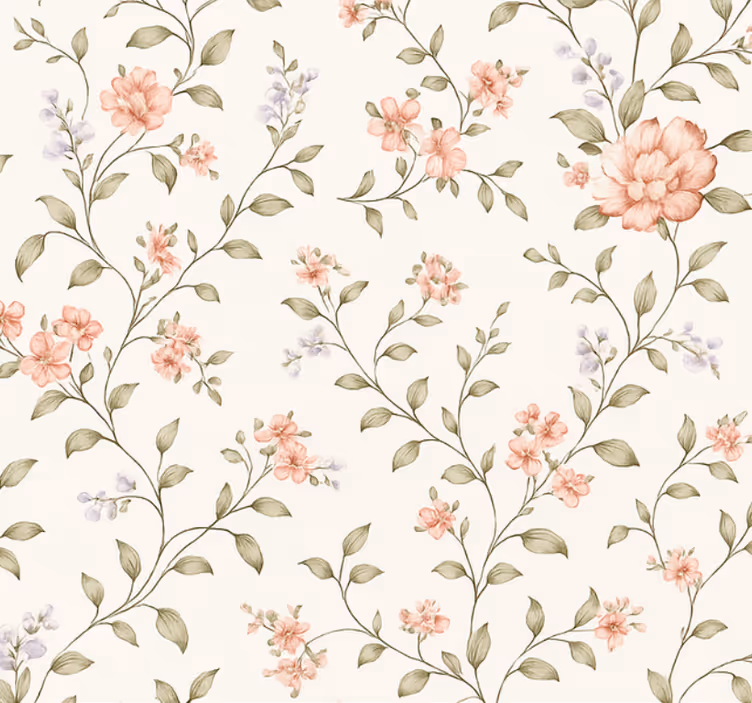 Fondtapet vardagsrum lekfull blomma - Tenstickers