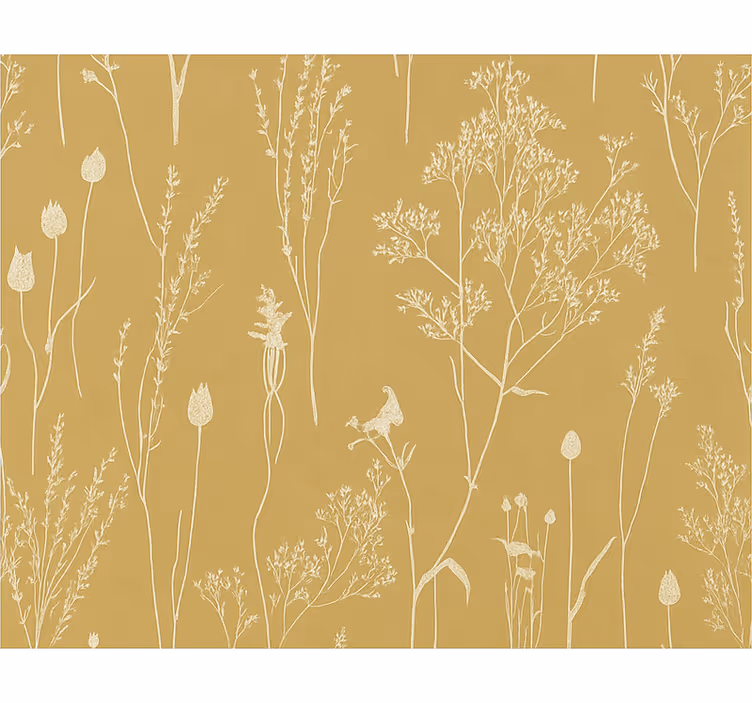 Fondtapet vardagsrum ocher nordisk blommig - Tenstickers