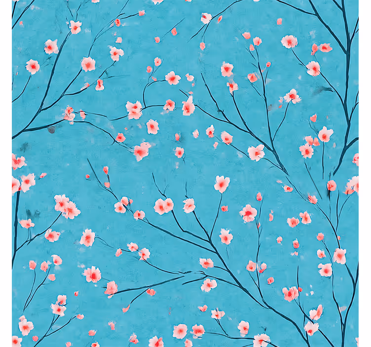 Tapet blommor i teal körsbärsblommor - Tenstickers