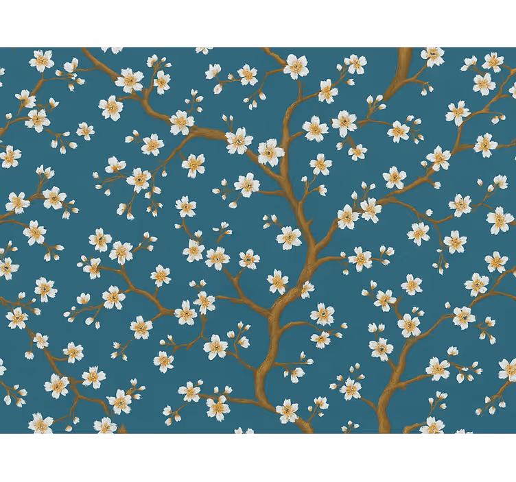 Tapet blommor guldblomma teal - Tenstickers