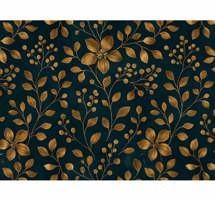 Äktenskap tapet mörkblå design med guldblommor - Tenstickers
