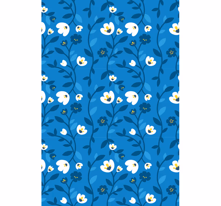 Tapet blommor vita blommor med blå bakgrund - Tenstickers