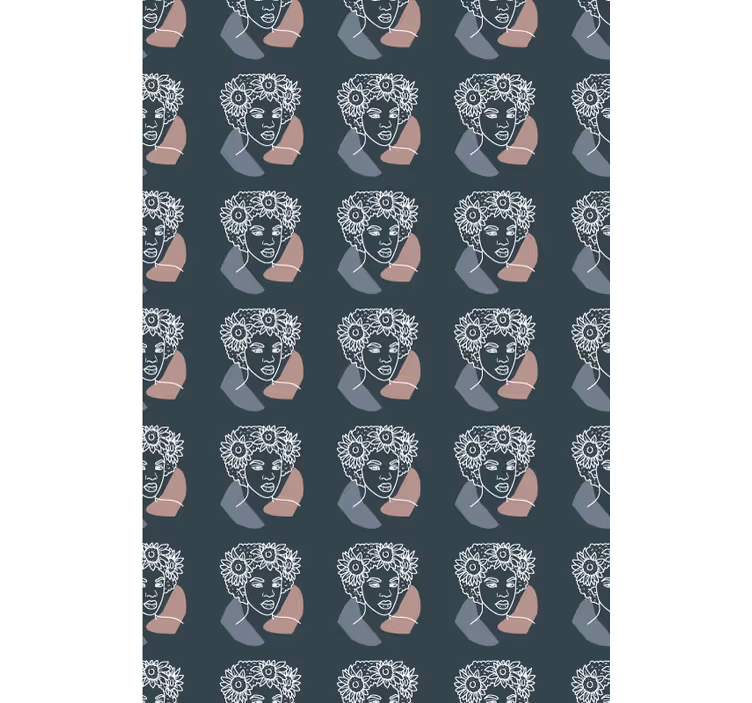 Tapet blommor minimalistisk solros med kvinna - Tenstickers