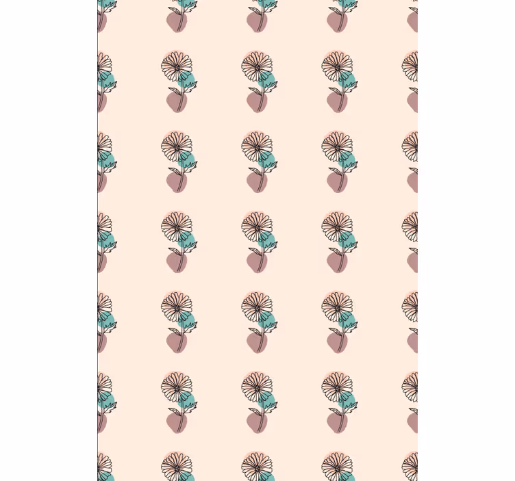 Tapet blommig med design av prästkragar i linjeart - Tenstickers