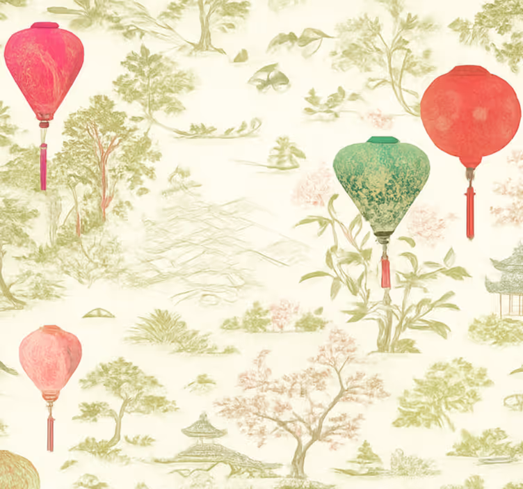 Tapet sovrum oriental chinoiserie landskap - Tenstickers