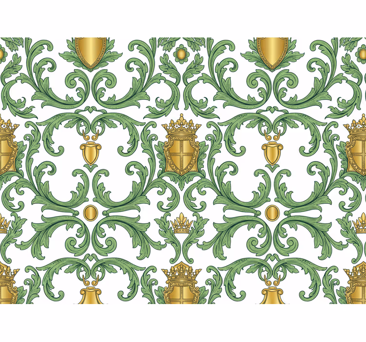 Barock tapet ornamental grön och guld - Tenstickers