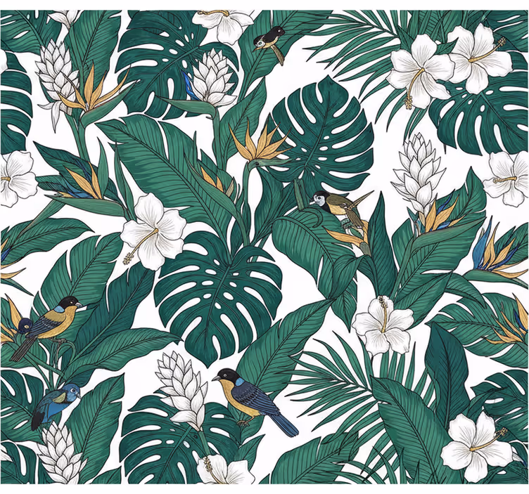 Tapet blommor i djungel petrolgrön design - Tenstickers