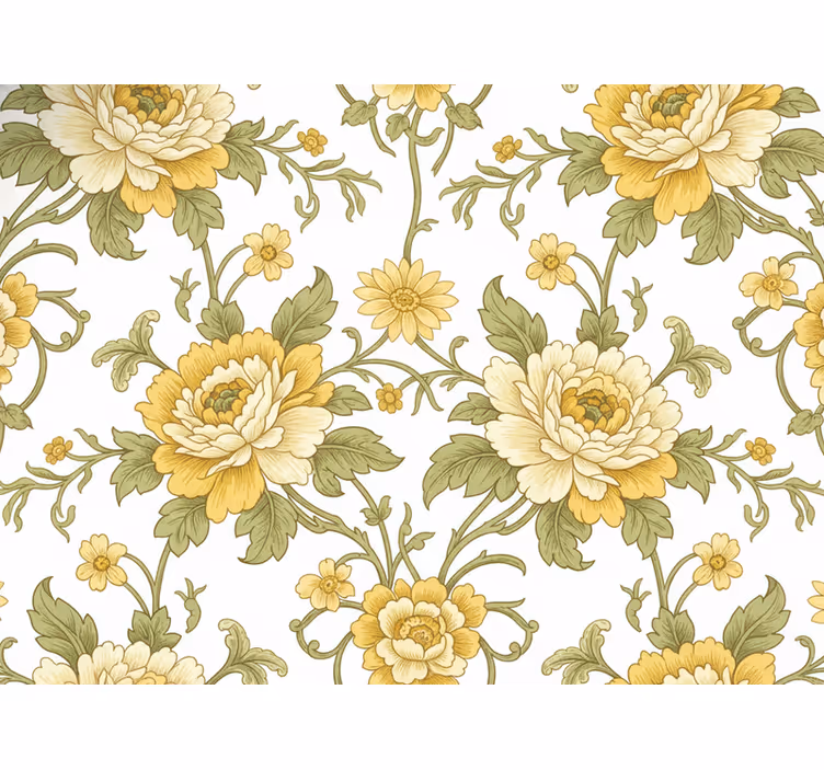 Tapet klassisk vintage design med blommor i gult - Tenstickers